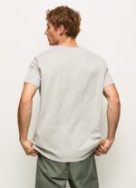 Men Light Grey Marl Pepe Jeans Logo Print T-Shirt 60J40971 - Image 4