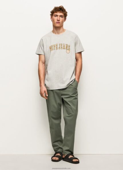 Men Light Grey Marl Pepe Jeans Logo Print T-Shirt 60J40971
