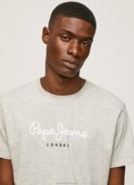 Men Light Grey Marl Pepe Jeans Printed Logo Cotton T-Shirt 60J40918