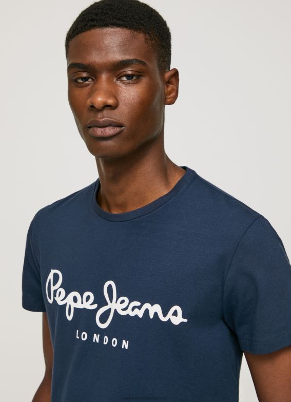 Men Navy Pepe Jeans Short-Sleeved Cotton T-Shirt 60J401005 - Image 2