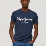 Men Navy Pepe Jeans Short-Sleeved Cotton T-Shirt 60J401005