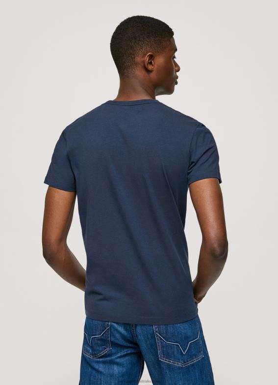 Men Navy Pepe Jeans Short-Sleeved Cotton T-Shirt 60J401005 - Image 5