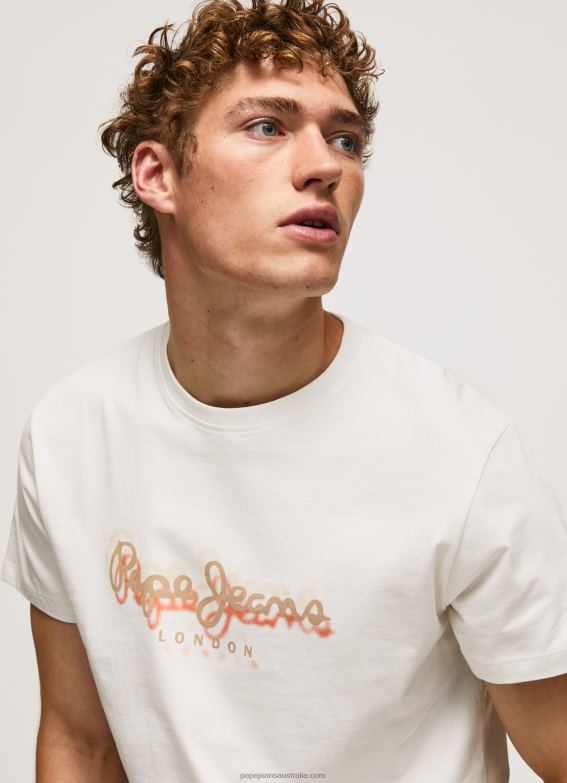 men_off_white_pepe_jeans_logo_print_t_shirt_60j40992.jpg Men Off White Pepe Jeans Logo Print T-Shirt 60J40992 - Image 1