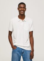 Men Off White Pepe Jeans Polo Shirt Cotton Linen 60J401089 - Image 3