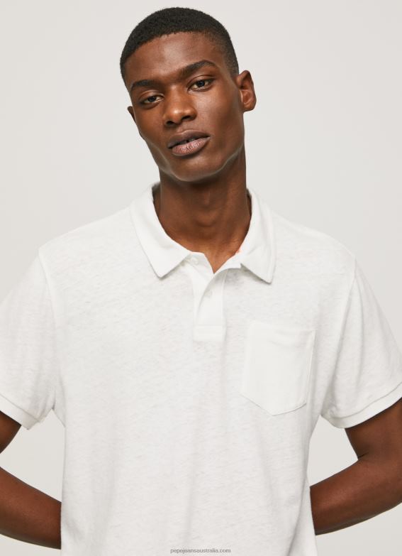 men_off_white_pepe_jeans_polo_shirt_cotton_linen_60j401089.jpg Men Off White Pepe Jeans Polo Shirt Cotton Linen 60J401089 - Image 1