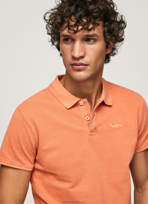 Men Squash Orange Pepe Jeans Embroidered Logo Pique Polo Shirt 60J401095 - Image 1