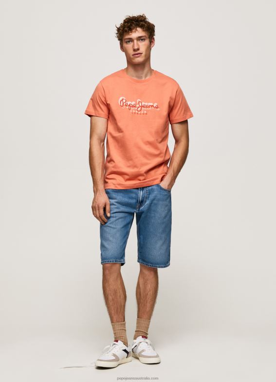 Men Squash Orange Pepe Jeans Logo Print T-Shirt 60J40991 - Image 2