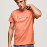 Men Squash Orange Pepe Jeans Logo Print T-Shirt 60J40991