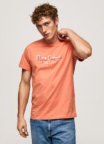 Men Squash Orange Pepe Jeans Logo Print T-Shirt 60J40991