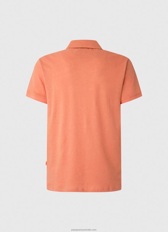Men Squash Orange Pepe Jeans Polo Shirt Cotton Linen 60J401088 - Image 2
