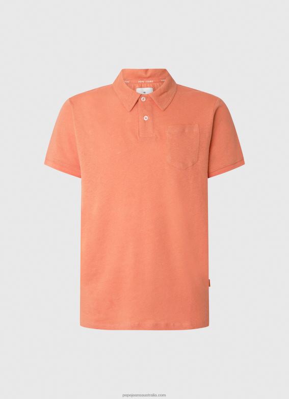 men_squash_orange_pepe_jeans_polo_shirt_cotton_linen_60j401088.jpg Men Squash Orange Pepe Jeans Polo Shirt Cotton Linen 60J401088 - Image 1