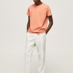 Men Squash Orange Pepe Jeans Printed Logo Cotton T-Shirt 60J40944