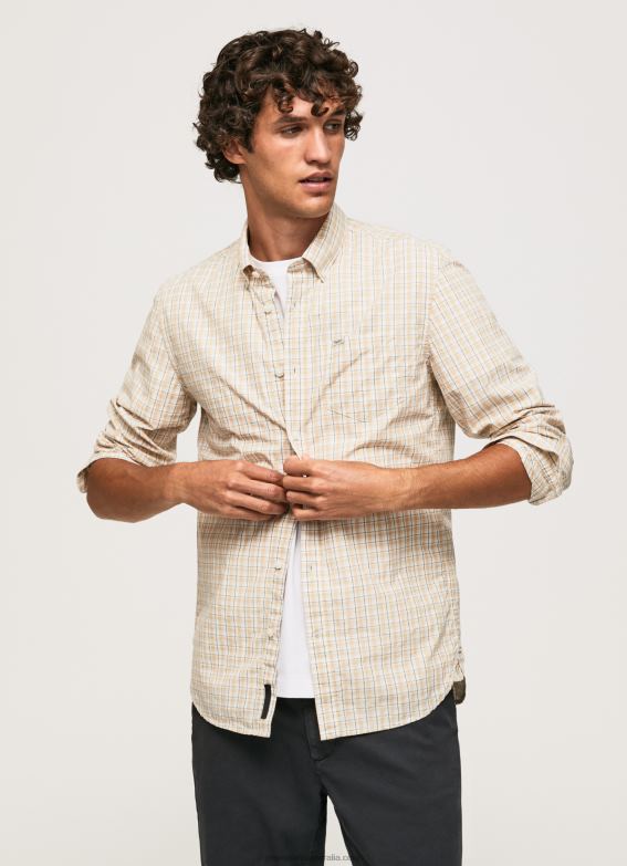 men_stone_pepe_jeans_regular_fit_poplin_cotton_shirt_60j401042.jpg Men Stone Pepe Jeans Regular Fit Poplin Cotton Shirt 60J401042 - Image 1