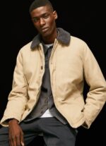 Men Stone Pepe Jeans Short Puffer Canvas Jacket 60J40838