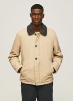Men Stone Pepe Jeans Short Puffer Canvas Jacket 60J40838 - Image 3