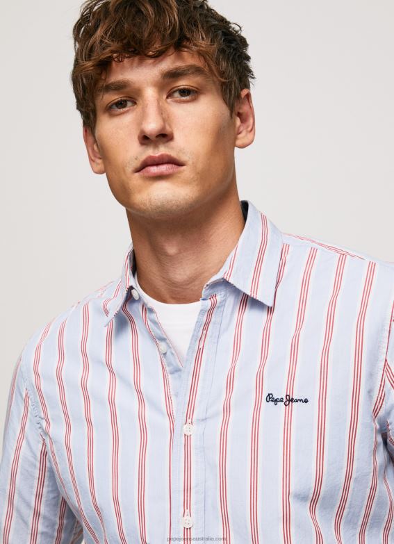 Men Studio Red Pepe Jeans Lister Fil-A-Fil Slim Fit Shirt 60J401065 - Image 3
