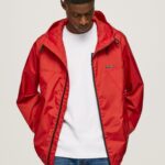 Men Studio Red Pepe Jeans Windbreaker Jacket With Hood 60J40824