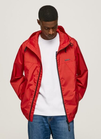 Men Studio Red Pepe Jeans Windbreaker Jacket With Hood 60J40824