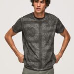 Men Washed Black Pepe Jeans Bandana Print Cotton T-Shirt 60J40937