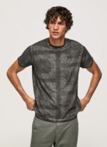 Men Washed Black Pepe Jeans Bandana Print Cotton T-Shirt 60J40937