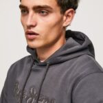 Men Washed Black Pepe Jeans Cotton Hoodie 60J40875