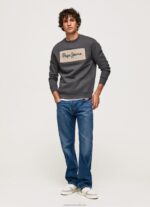 Men Washed Black Pepe Jeans Embroidered Logo Cotton Jumper 60J40872 - Image 2