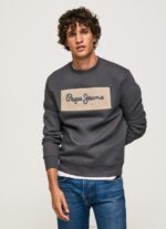 Men Washed Black Pepe Jeans Embroidered Logo Cotton Jumper 60J40872
