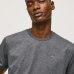 Men Washed Black Pepe Jeans Embroidered Logo T-Shirt 60J40976
