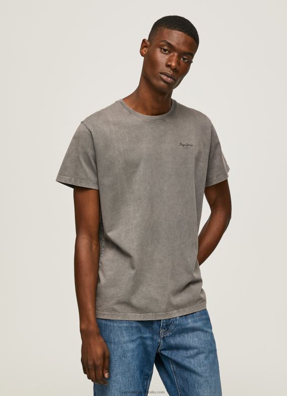 Men Washed Black Pepe Jeans Printed Logo Cotton T-Shirt 60J40927 - Image 3
