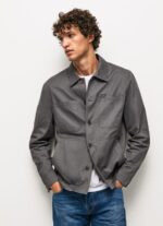 Men Washed Black Pepe Jeans Relaxed Fit Twill Overshirt 60J401047