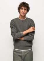 Men Washed Black Pepe Jeans Waffle Knit Cotton Jersey 60J40854