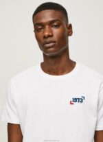 Men White Pepe Jeans 1973 Logo Cotton T-Shirt 60J40950 - Image 3