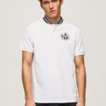 Men White Pepe Jeans Baseball Collar Pique Polo Shirt 60J401087