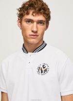 Men White Pepe Jeans Baseball Collar Pique Polo Shirt 60J401087 - Image 3