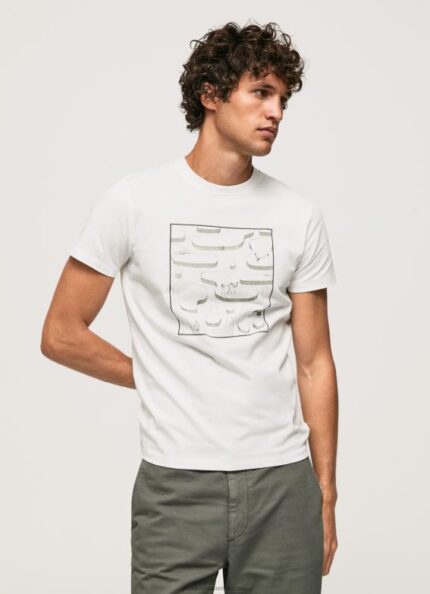 Men White Pepe Jeans Cotton Graphic T-Shirt 60J40940