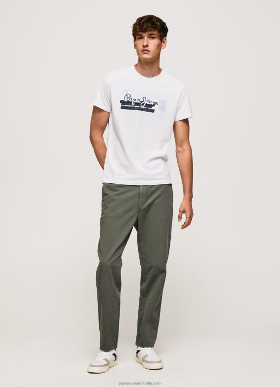 Men White Pepe Jeans Cotton T-Shirt With Brushes Logo 60J40930 - Image 2