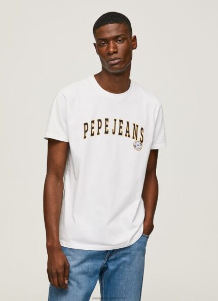 Men White Pepe Jeans Logo Print T-Shirt 60J40970
