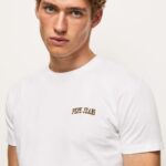 Men White Pepe Jeans Logo Print T-Shirt 60J40978