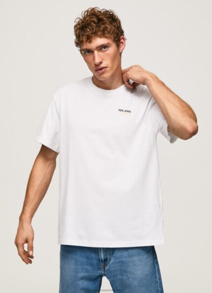 Men White Pepe Jeans Logo Print T-Shirt 60J40997