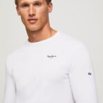 Men White Pepe Jeans Long-Sleeved Cotton T-Shirt 60J401007
