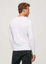 Men White Pepe Jeans Long-Sleeved Cotton T-Shirt 60J401007 - Image 4