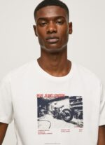 Men White Pepe Jeans Photo Print T-Shirt 60J40955