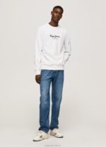 Men White Pepe Jeans Printed Logo Cotton Jumper 60J40880 - Image 2