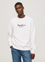 Men White Pepe Jeans Printed Logo Cotton Jumper 60J40880