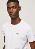 Men White Pepe Jeans Printed Logo Cotton T-Shirt 60J401011 - Image 3