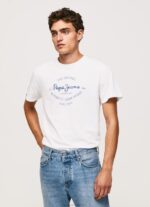 Men White Pepe Jeans Printed Logo Cotton T-Shirt 60J40921 - Image 3