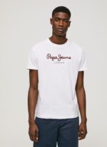 Men White Pepe Jeans Printed Logo Cotton T-Shirt 60J40998