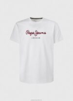 Men White Pepe Jeans Printed Logo Cotton T-Shirt 60J40998 - Image 5