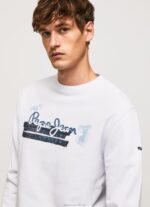 Men White Pepe Jeans Rounded Collar Cotton Jumper 60J40877 - Image 3