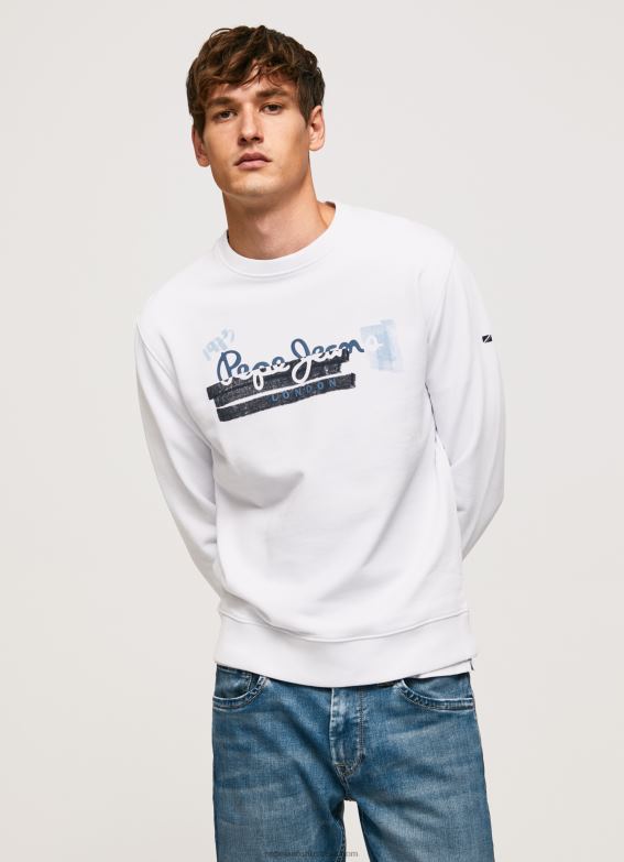 men_white_pepe_jeans_rounded_collar_cotton_jumper_60j40877.jpg Men White Pepe Jeans Rounded Collar Cotton Jumper 60J40877 - Image 1